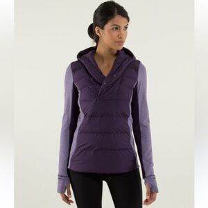 Lululemon Fluff Off Pullover Deep Zinfandel Purple Mini Check Pique Down Jacket